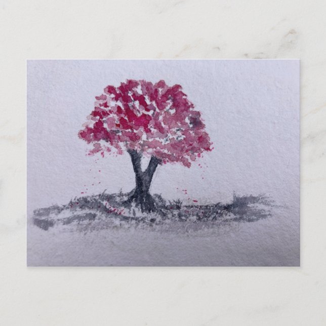 Cherry Blossom Tree Watercolor Originalkunst Postkarte (Vorderseite)