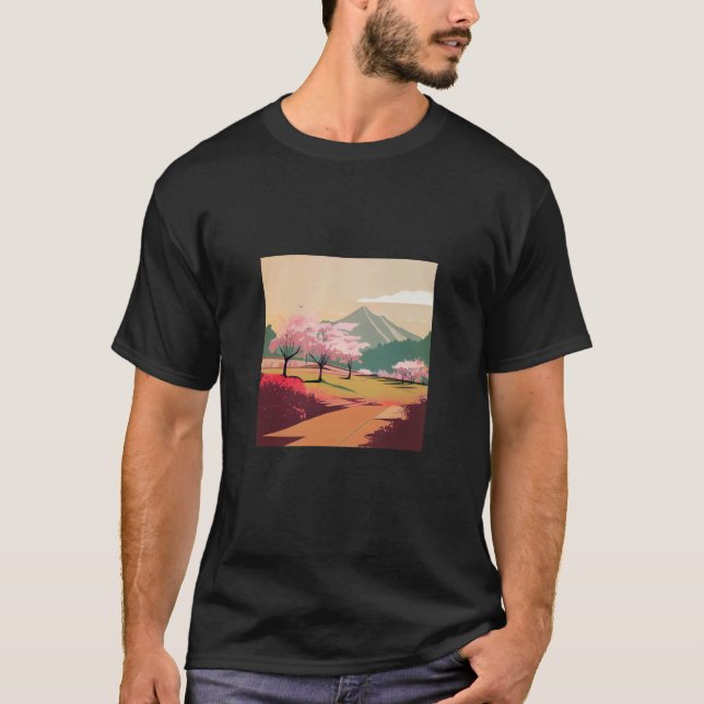 cherry blossom trees country side mountain minimal T-Shirt (Vorderseite)