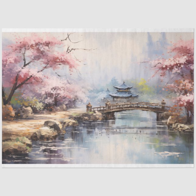 Cherry Blossom Trees Japanischer Garten Decoupage Seidenpapier (Vorderseite)