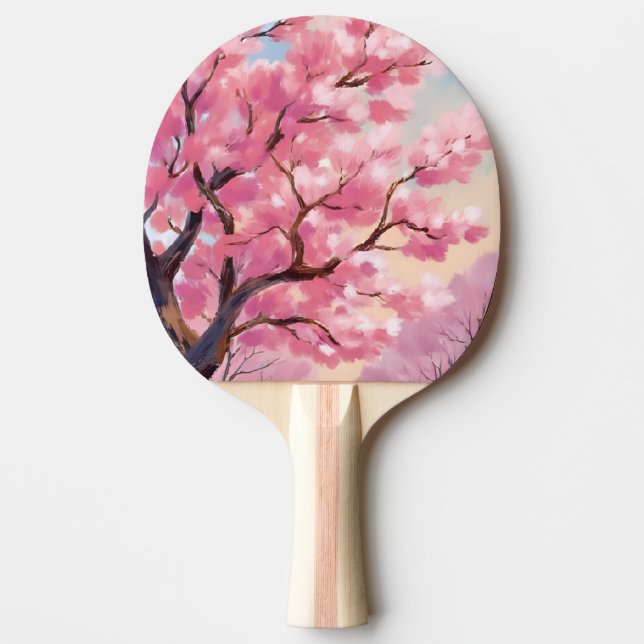 Cherry Blossom Trees Pink Floral Painting Tischtennis Schläger (Vorderseite)