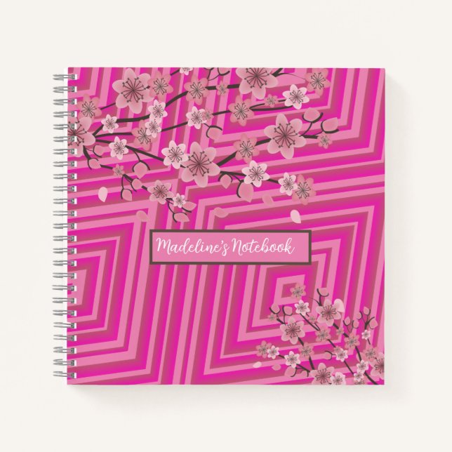 Cherry Blossom Trippy Gradient Ombre Streifen pink Notizbuch (Vorderseite)