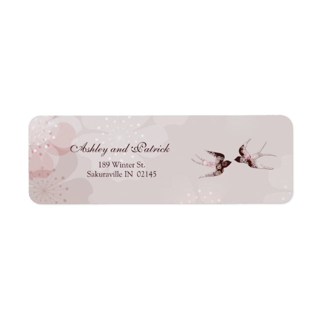 Cherry Blossom und Floral Swallows Address Label (Vorne)
