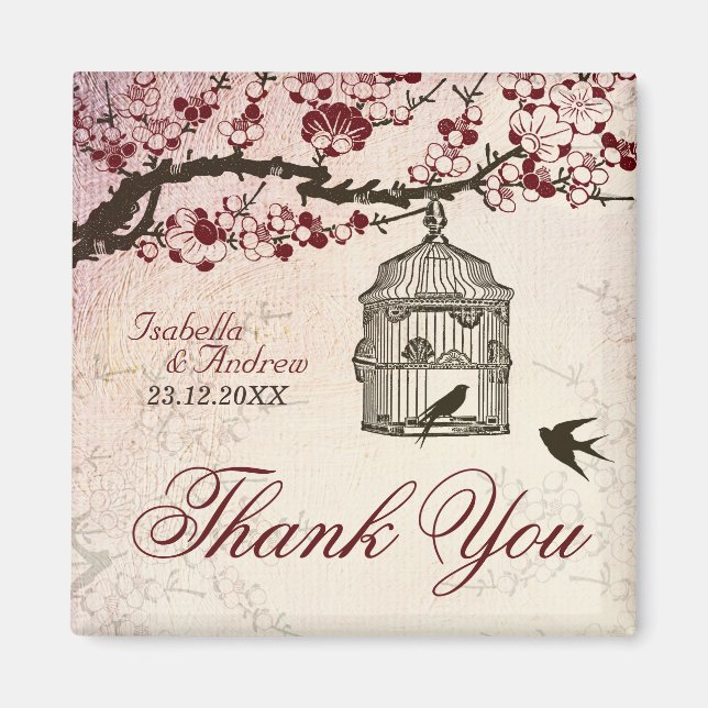 Cherry Blossom und liebende Vögel Magnet (Vorne)