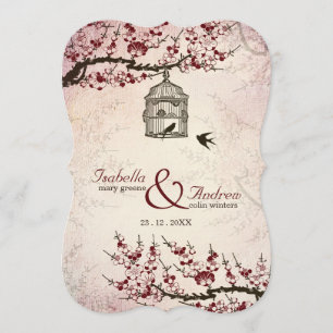 Cherry Blossom und Liebesvögel Hochzeit einladen Einladung