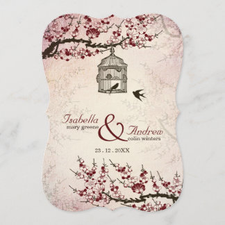 Cherry Blossom und Liebesvögel Hochzeit einladen Einladung