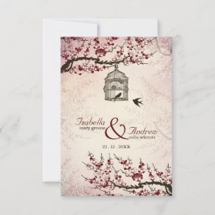 Cherry Blossom und Liebesvögel Hochzeit einladen Einladung