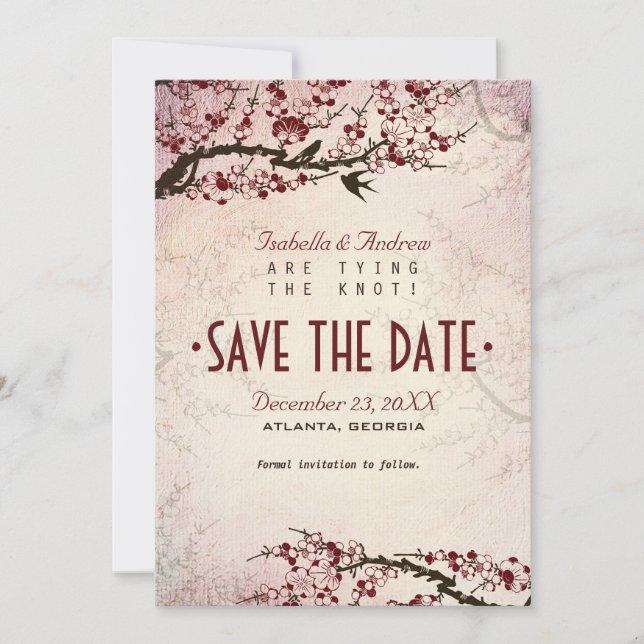 Cherry Blossom und Love Birds Save the Date (Vorderseite)