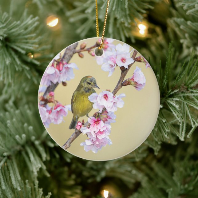 Cherry Blossom und Warbler Keramik Ornament (Baum)