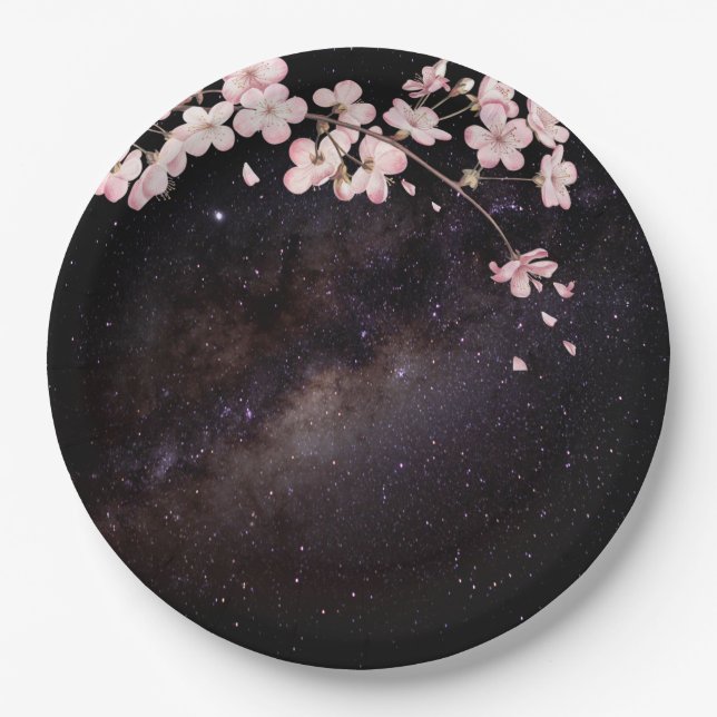 Cherry Blossom unter der Verlobung Starry Nightsky Pappteller (Vorderseite)
