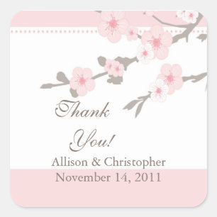 Cherry Blossom Vielen Dank für Ihr Hochzeitsplatz Quadratischer Aufkleber