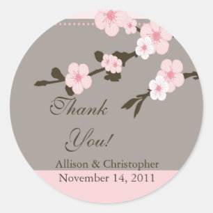 Cherry Blossom Vielen Dank für Ihr Hochzeitsticker Runder Aufkleber