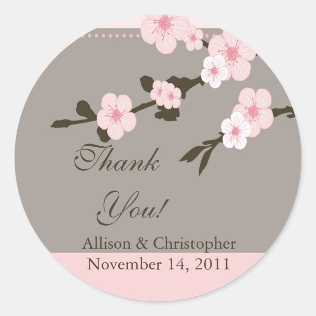 Cherry Blossom Vielen Dank für Ihr Hochzeitsticker Runder Aufkleber (Vorderseite)