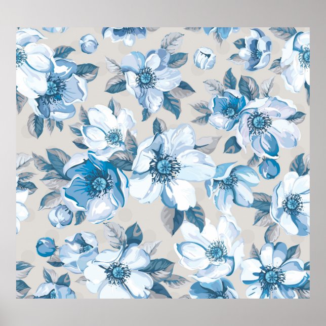 Cherry Blossom Wasserfarbe: Nahtlose Apfelbaum-Pat Poster (Vorne)