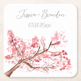 Cherry Blossom Wasserfarbe Rosa Blumenzehen Rechteckiger Pappuntersetzer