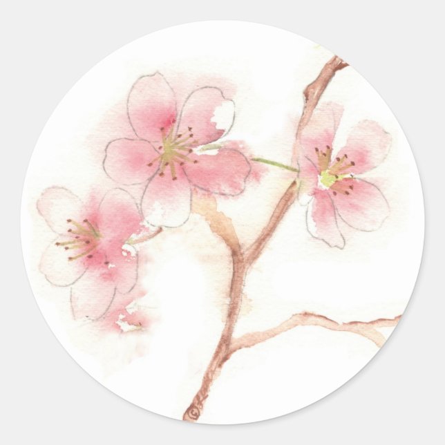 Cherry Blossom Wasserfarbenaufkleber Runder Aufkleber (Vorderseite)