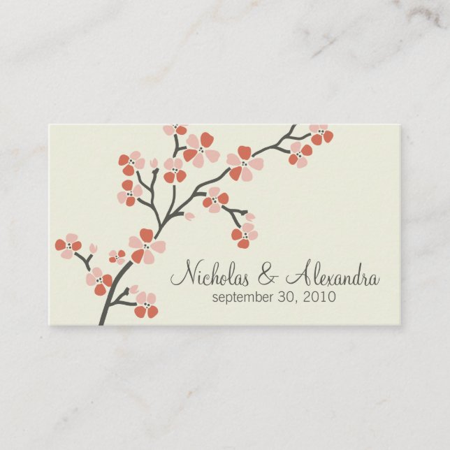 Cherry Blossom Wedding Business Card (Lachs) Begleitkarte (Vorderseite)