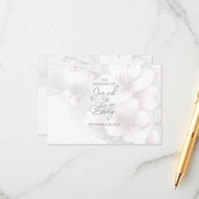 Cherry Blossom Wedding Card mit QR Code Begleitkarte (Vorderseite/Rückseite Beispiel)