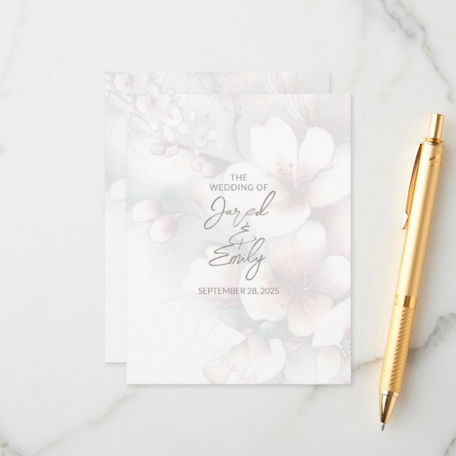 Cherry Blossom Wedding Card mit QR Code Begleitkarte (Vorderseite/Rückseite Beispiel)