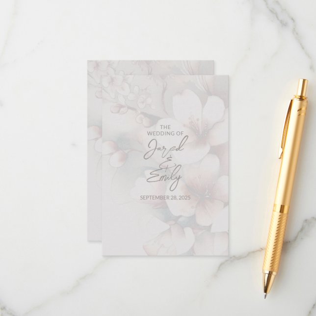 Cherry Blossom Wedding Card mit QR Code Begleitkarte (Vorderseite/Rückseite Beispiel)