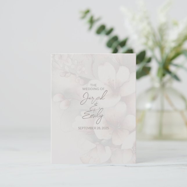 Cherry Blossom Wedding Card mit QR Code Begleitkarte (Stehend Vorderseite)