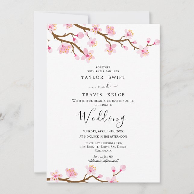Cherry Blossom Wedding Einladung (Vorderseite)