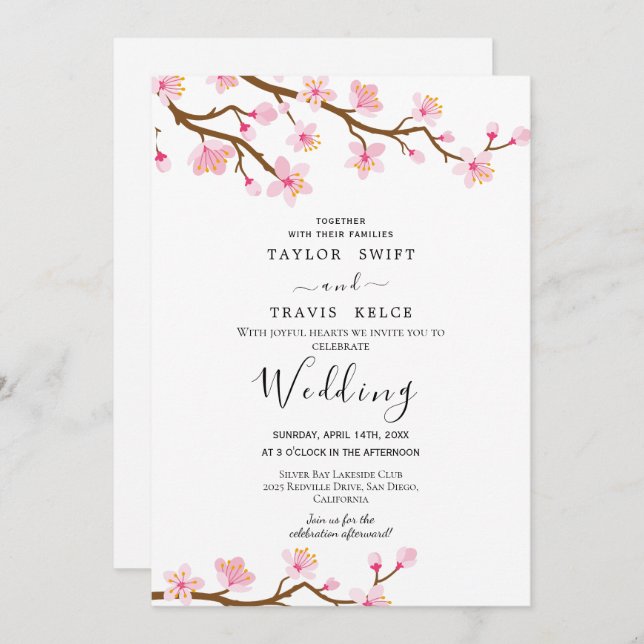 Cherry Blossom Wedding Einladung (Vorne/Hinten)