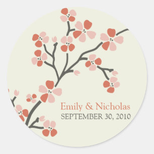 Cherry Blossom Wedding Einladung Siegel 2 (Lachs) Runder Aufkleber