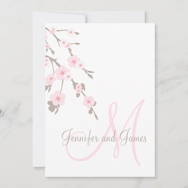 Cherry Blossom Wedding Invitation Monogram Back Einladung (Vorderseite)