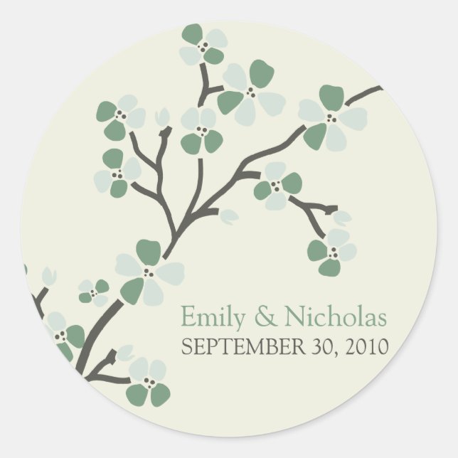 Cherry Blossom Wedding Invitation Siegel 2 (sage) Runder Aufkleber (Vorderseite)
