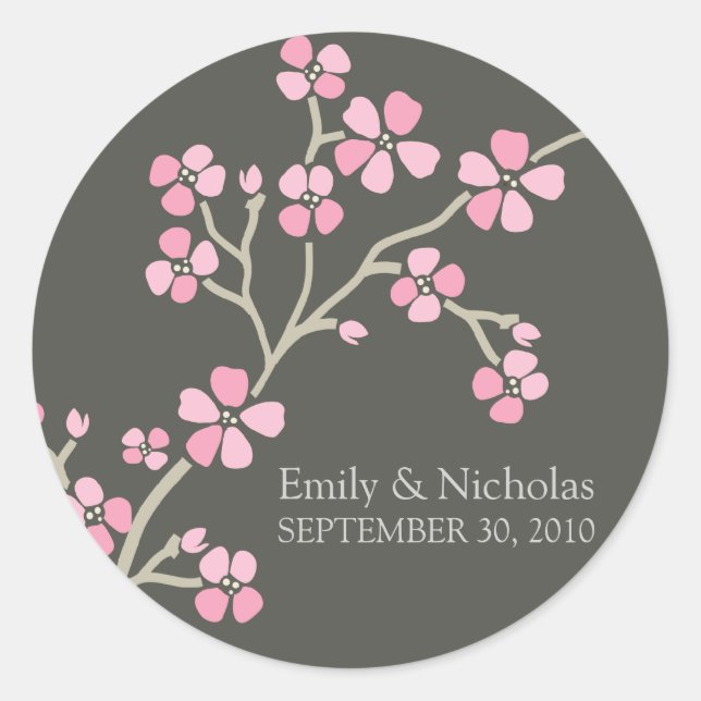 Cherry Blossom Wedding Invitation Siegel (pink) Runder Aufkleber (Vorderseite)