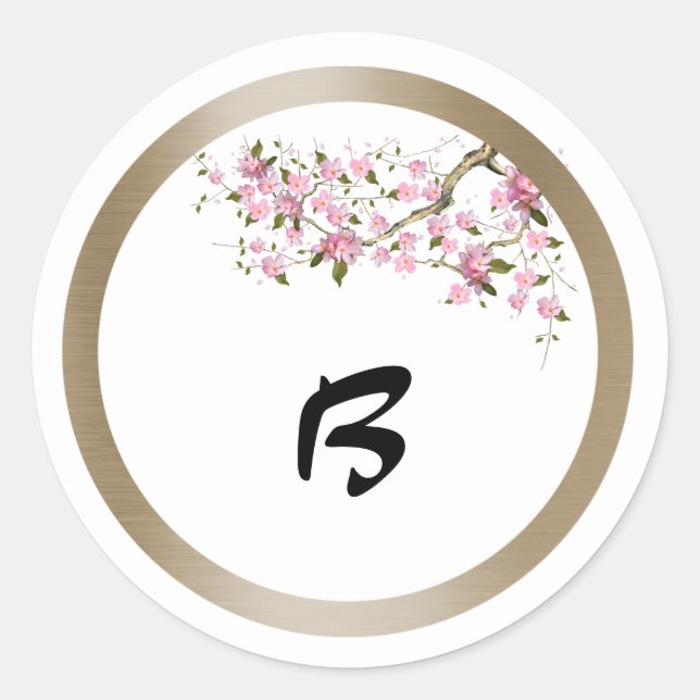 Cherry Blossom Wedding Monogram Sticker (Vorderseite)