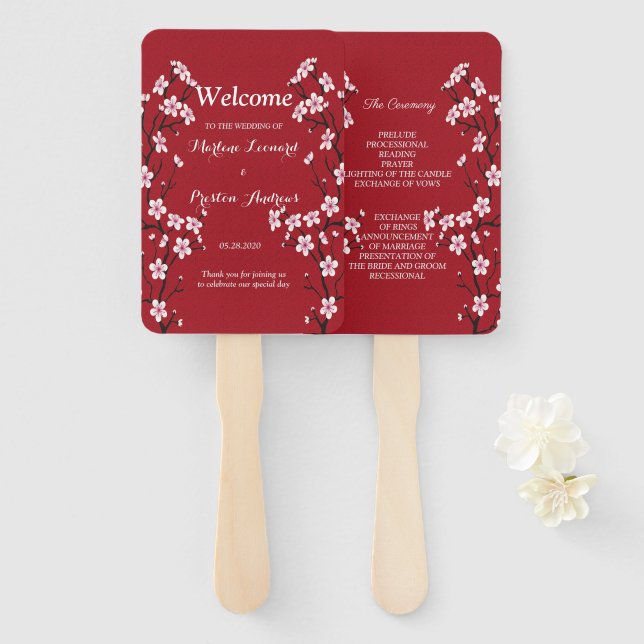 Cherry Blossom Wedding Program Fächer (Vorne und Hinten)