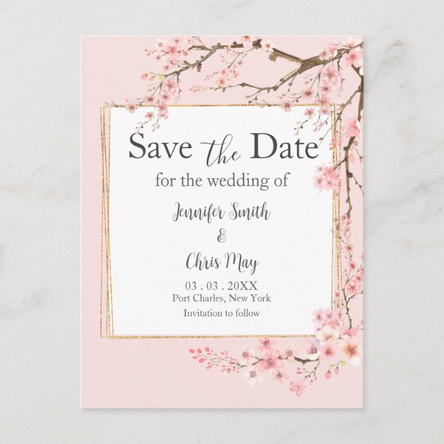 Cherry Blossom Wedding Save the Date Postkarte (Vorderseite)
