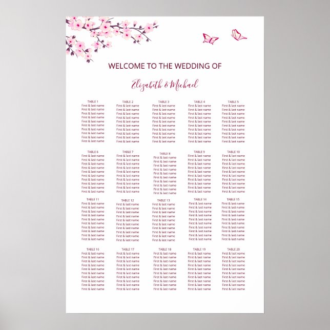 Cherry Blossom Wedding Seating Chart Poster (Vorne)