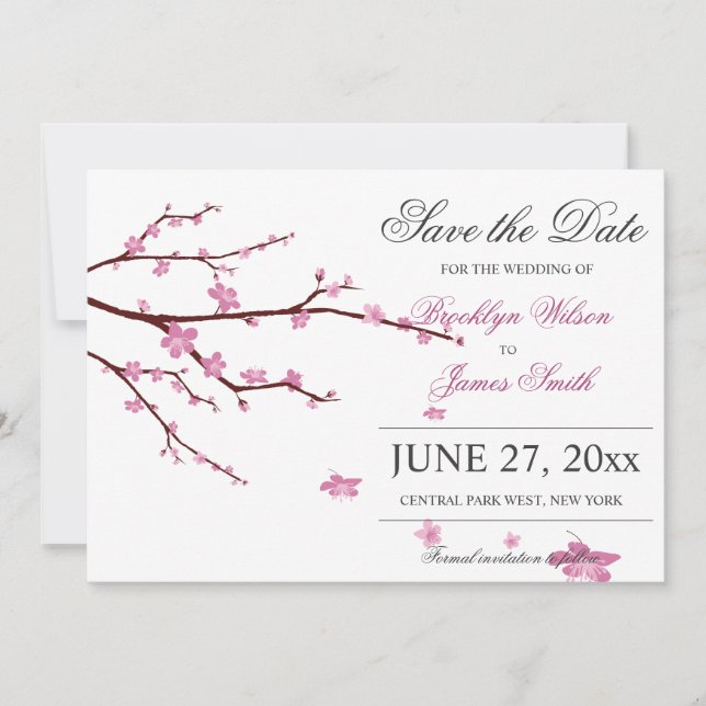 Cherry Blossom Wedding speichern das Datum Karten (Vorderseite)