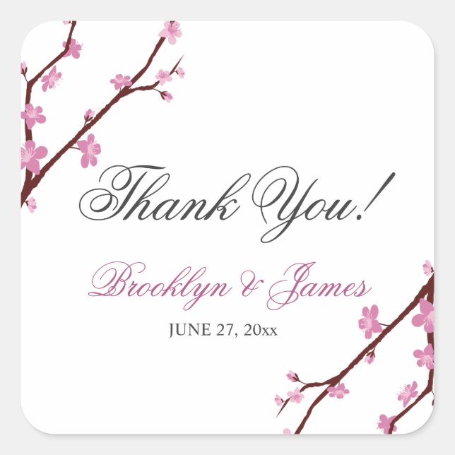 Cherry Blossom Wedding Stickers Square (Vorderseite)