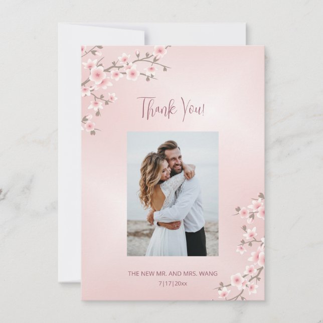 Cherry Blossom Wedding Thank You Dankeskarte (Vorderseite)