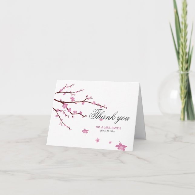 Cherry Blossom Wedding Vielen Dank Note Card Dankeskarte (Vorderseite)