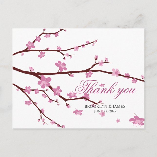 Cherry Blossom Wedding Vielen Dank Postkarten (Vorderseite)