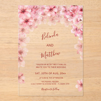  Cherry Blossom White Arched Casual Wedding Acryleinladungen