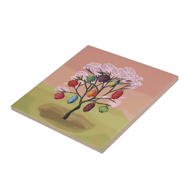 Cherry Blossom with orient paper lanterns Fliese (Seite)