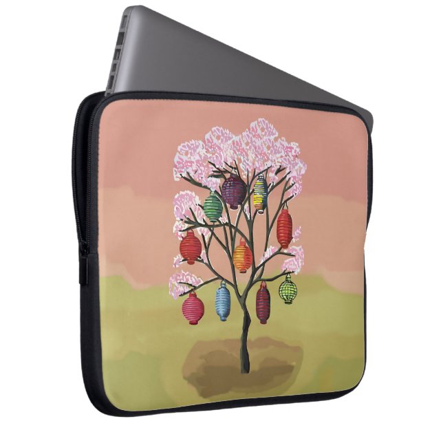 Cherry Blossom with orient paper lanterns Laptopschutzhülle (Vorne Rechts)