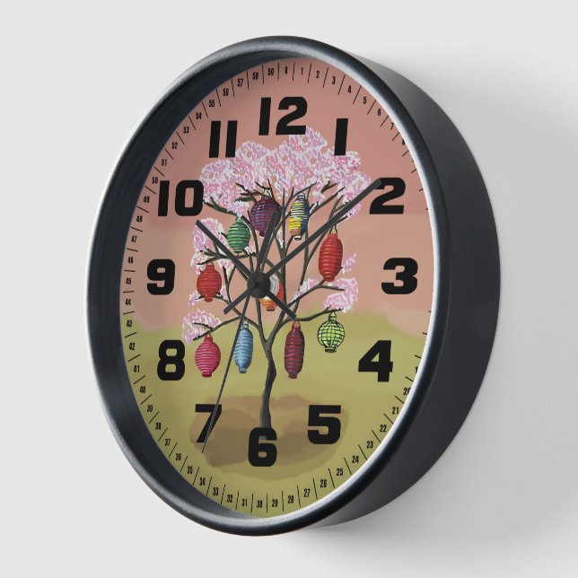 Cherry Blossom with orient paper lanterns Uhr (Winkel)