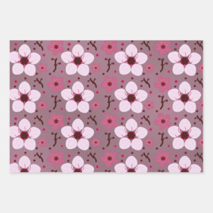 Cherry Blossom Wrapping Paper Flat Sheet Set 3 Geschenkpapier Set