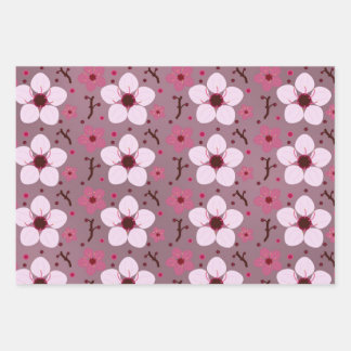 Cherry Blossom Wrapping Paper Flat Sheet Set 3 Geschenkpapier Set