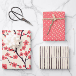 Cherry Blossom Wrapping Paper (Set 3) Geschenkpapier Set