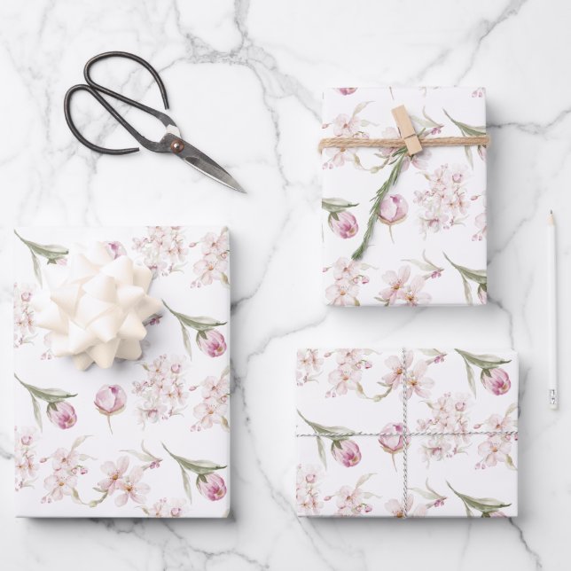 Cherry Blossom Wrapping Paper Sheets Geschenkpapier Set (Vorderseite)