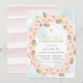 Cherry Blossom Wreath Girl Erste Heilige Kommune Einladung