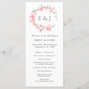 Cherry Blossom Wreath Monogram Wedding Programm