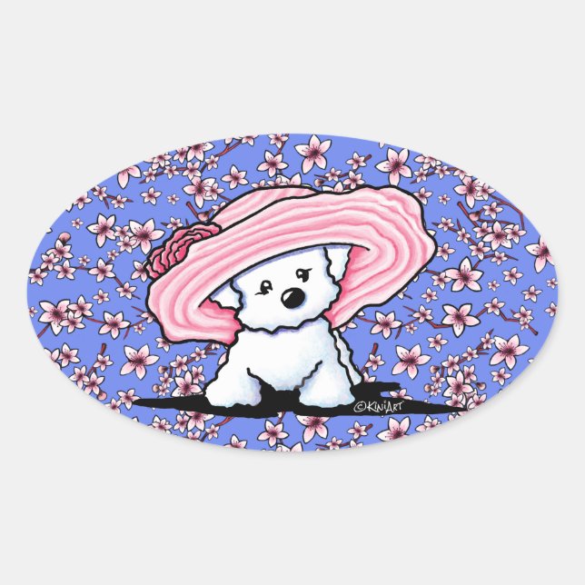 Cherry Blossoms Bichon Ovaler Aufkleber (Vorderseite)